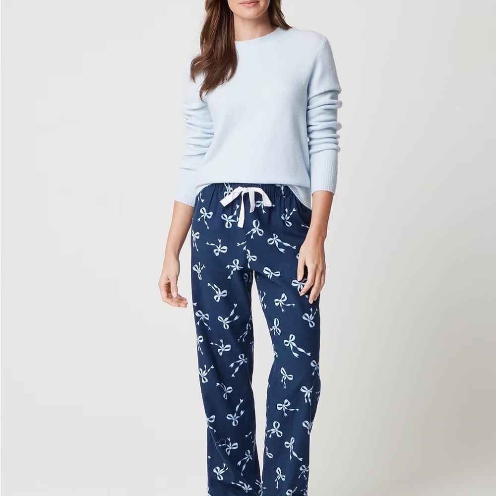 Navy Bow-Print Flannel Pajama Pants